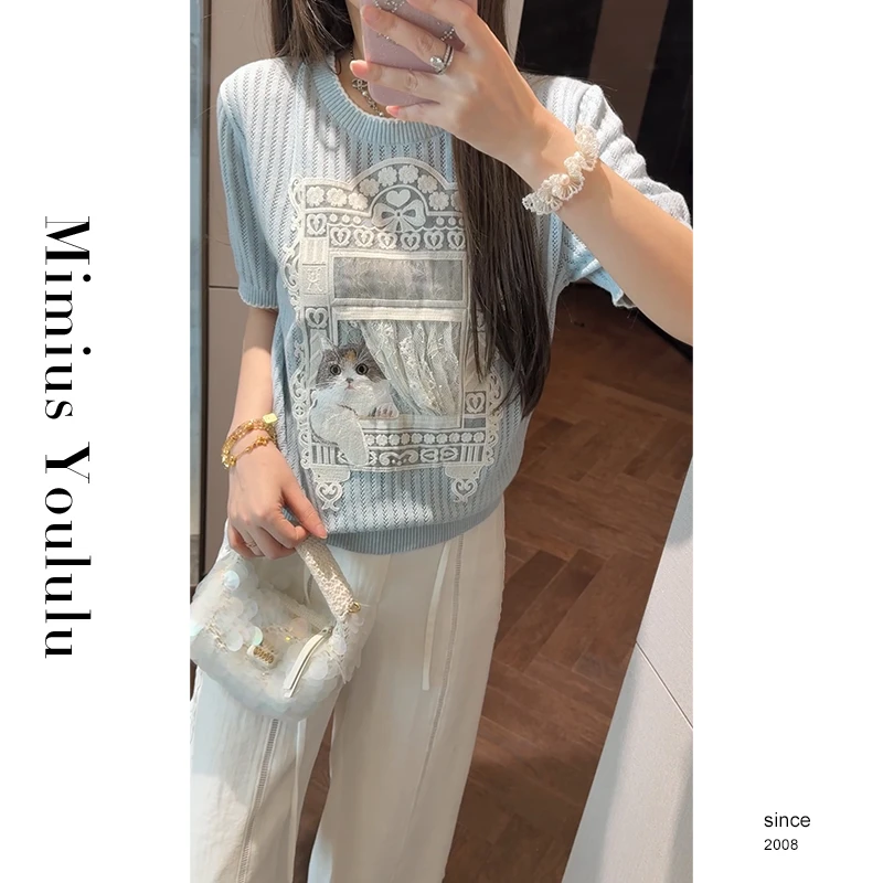 【mimius】婷婷 高定款小猫的窗-蕾丝刺绣针织衫 WG04067