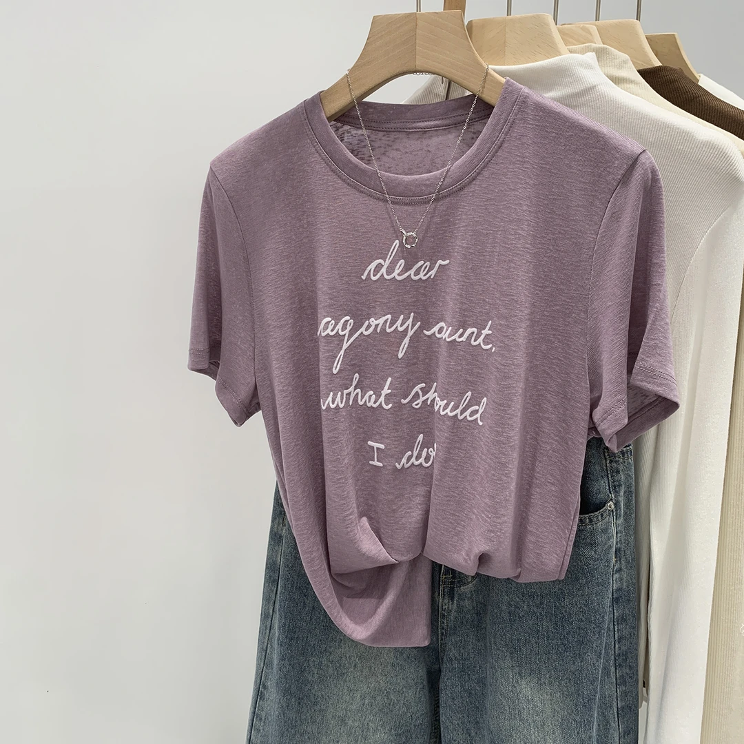 【部分现】雪花印花字母短袖T恤2025夏季新款时尚百搭上衣女250384