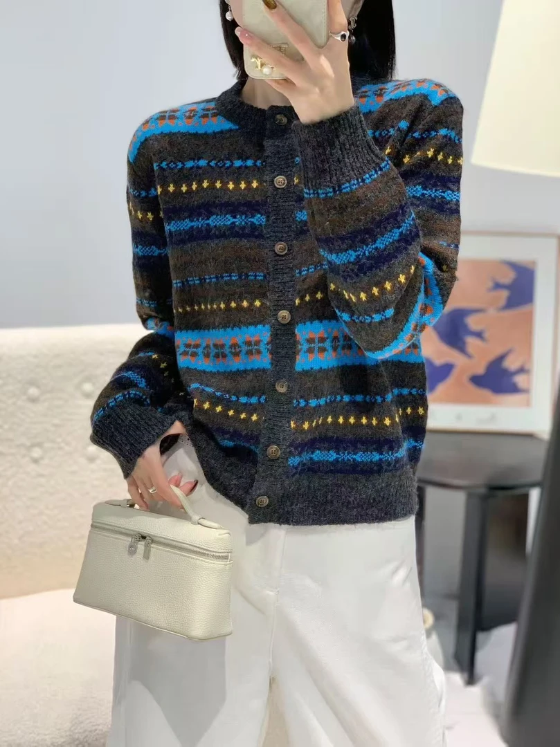 MeiQi 泡菜剪标！韩系米熊秋冬提花费尔岛风针织衫上衣圆领A3732