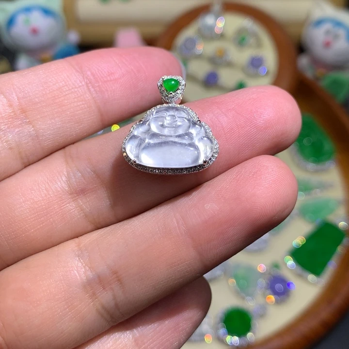 翡翠18K金镶嵌颈饰玻璃种佛公