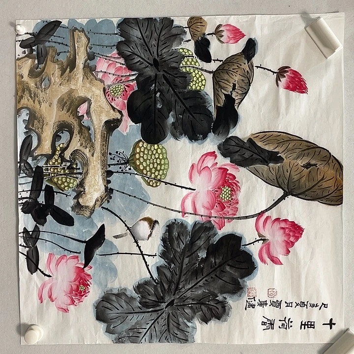 静***心横款贾老师斗方作品