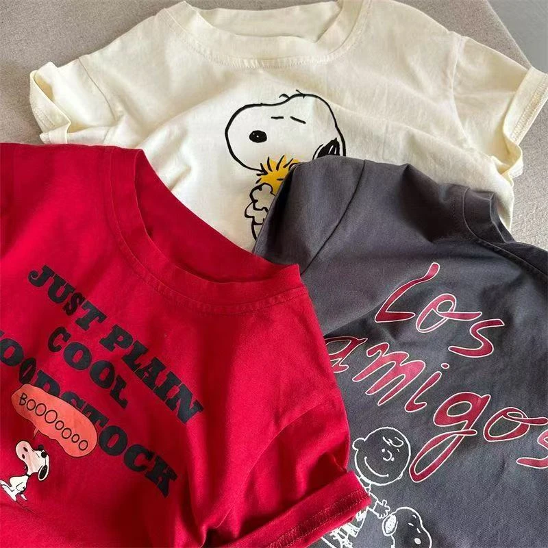 儿童短袖夏季新款T恤卡通洋气男女童宽松纯棉T恤印花圆领t恤上衣