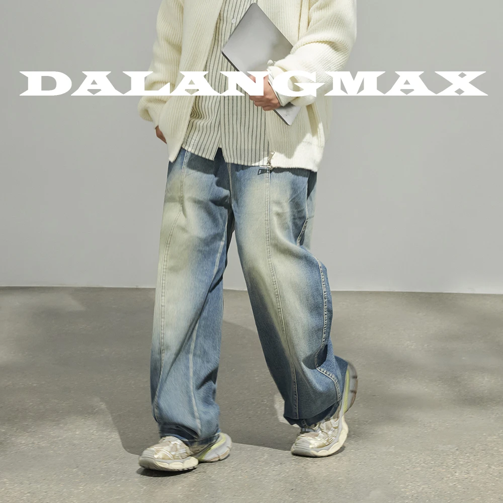 DALANGMAX陈达浪大码男装冬季新款休闲百搭松紧腰系绳宽松牛仔裤