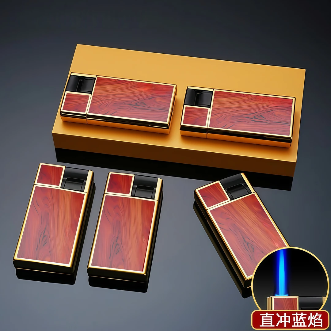 高档金属高颜值木纹防风打火机充气防爆定制家用男友送礼订做印字