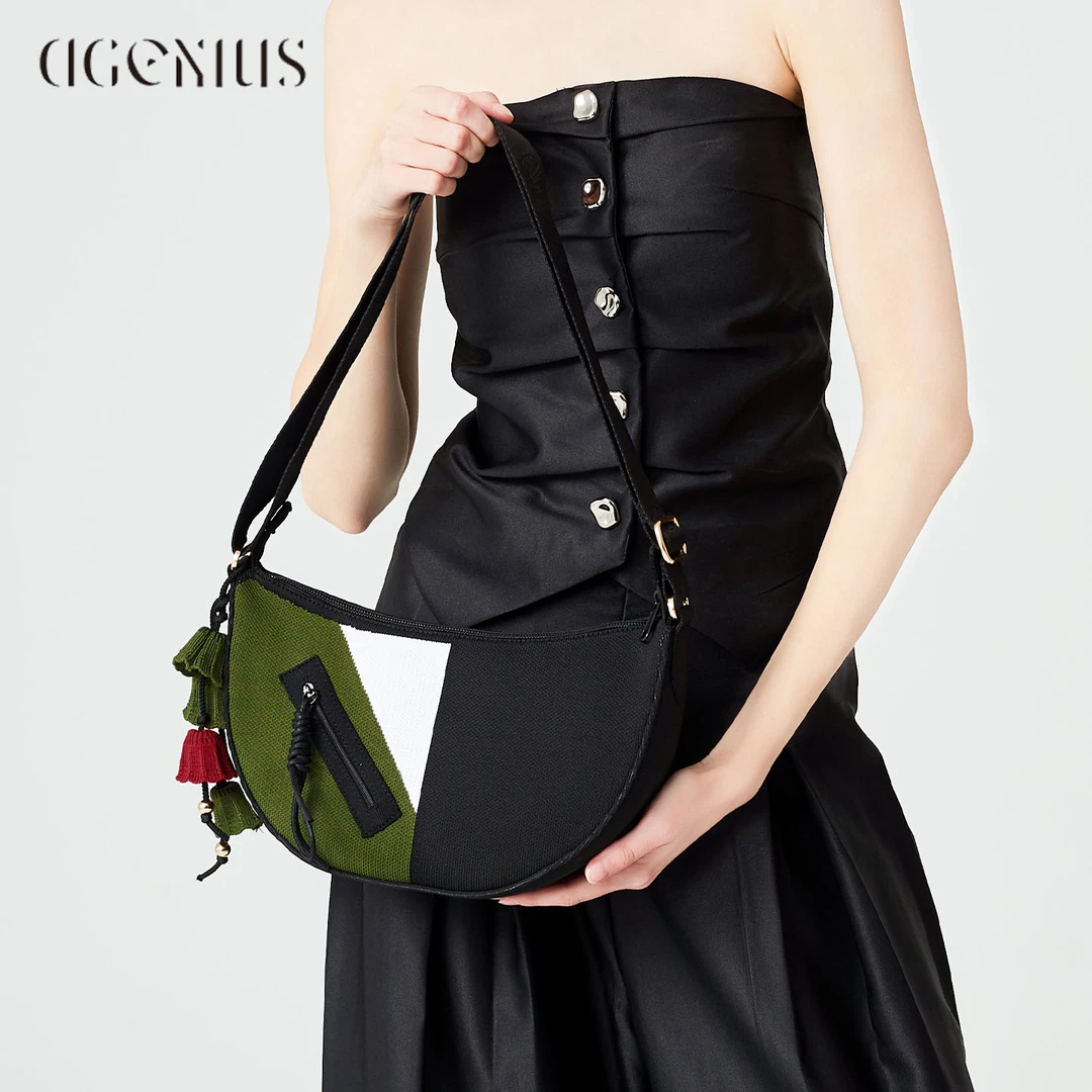 DGENIUS原创月牙包包女士2025新款休闲通勤饺子包编织单肩斜挎包