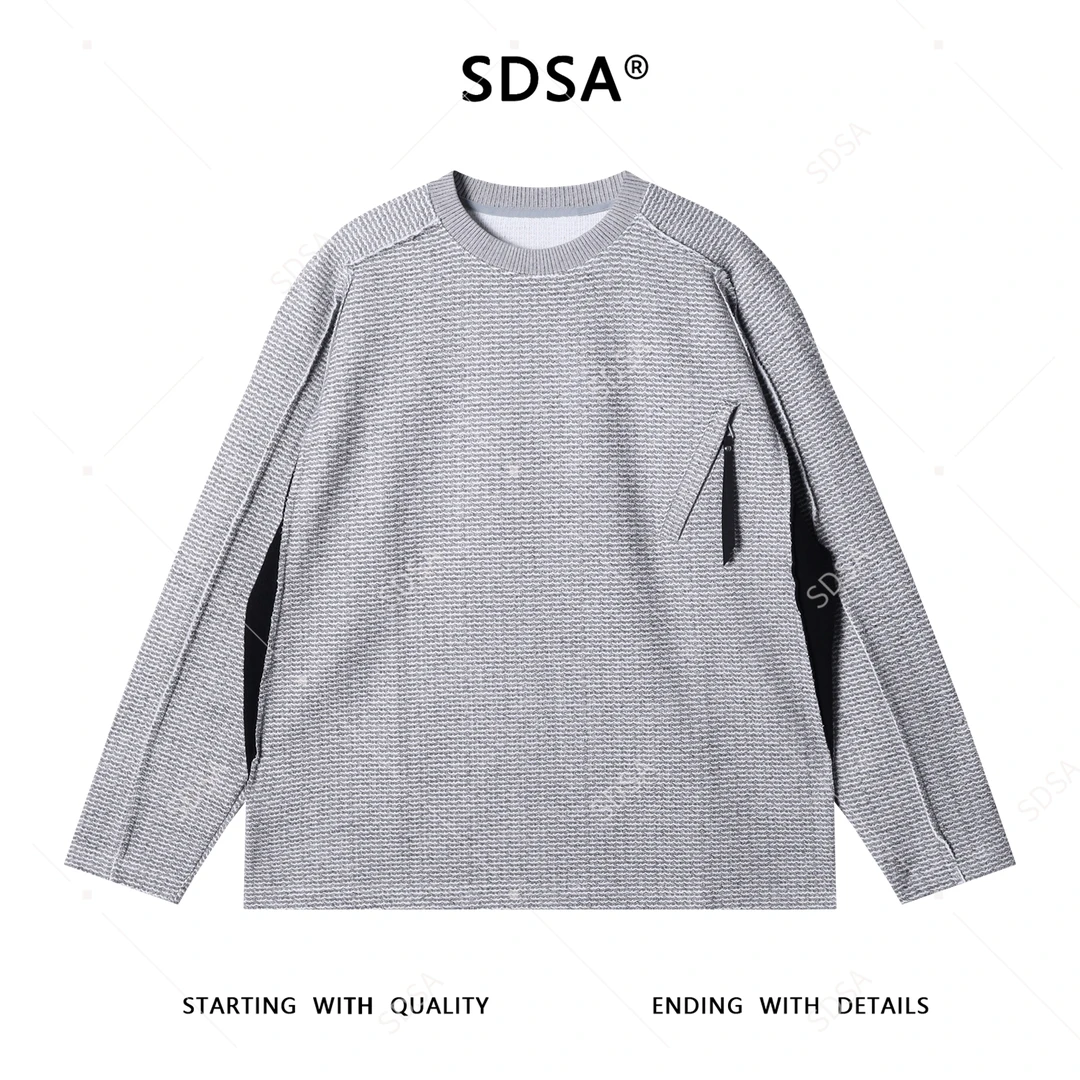 SDSA男士秋冬新款痞帅男装美式拼接裁剪圆领卫衣撞色设计感上衣