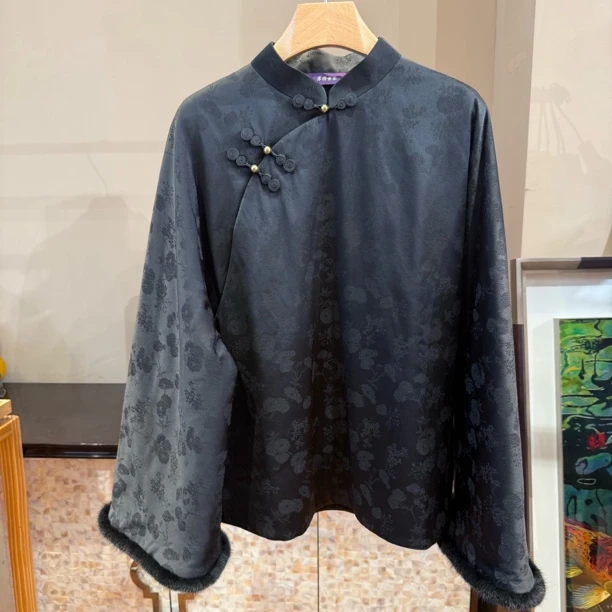 新中式黑色棉服上衣 国风宽松气质外套上衣日常百搭