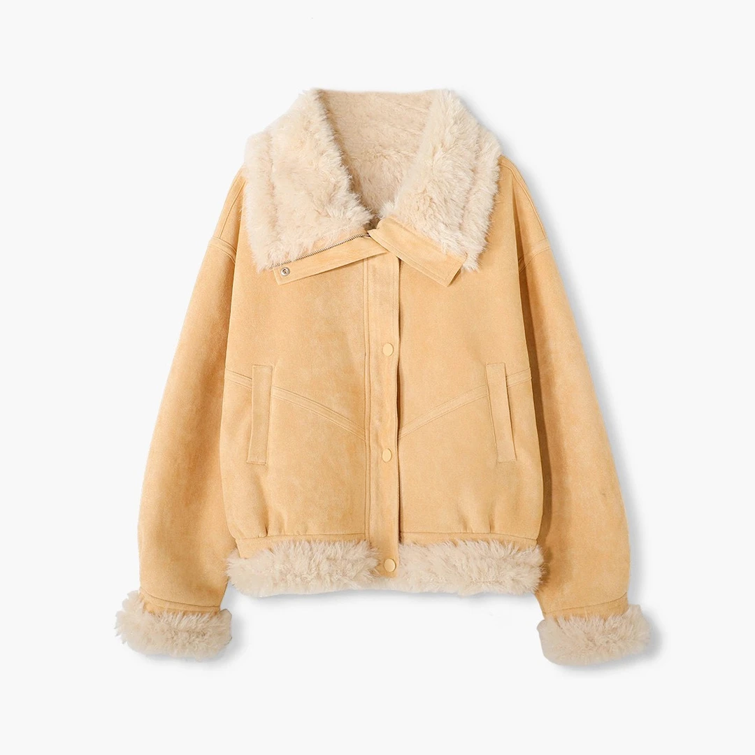 1小个子短款仿羊羔毛外套女2025冬季新款毛毛夹克上衣397