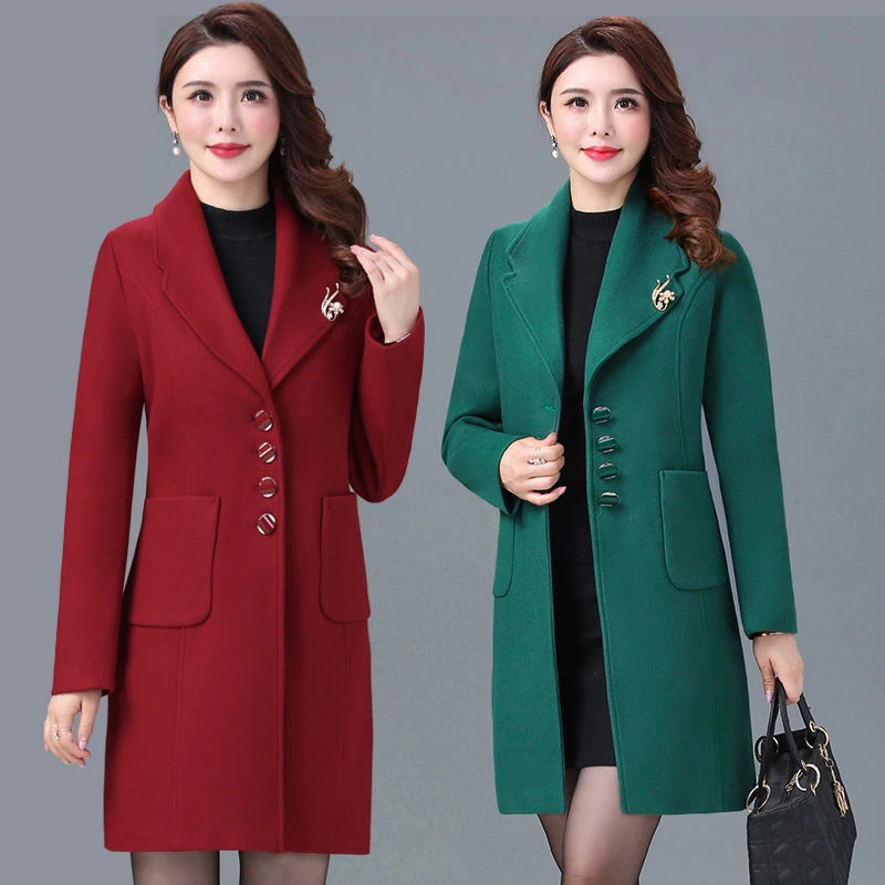秋冬新款毛呢外套女中年妈妈装呢子大衣中长款风衣加棉加厚冬外套