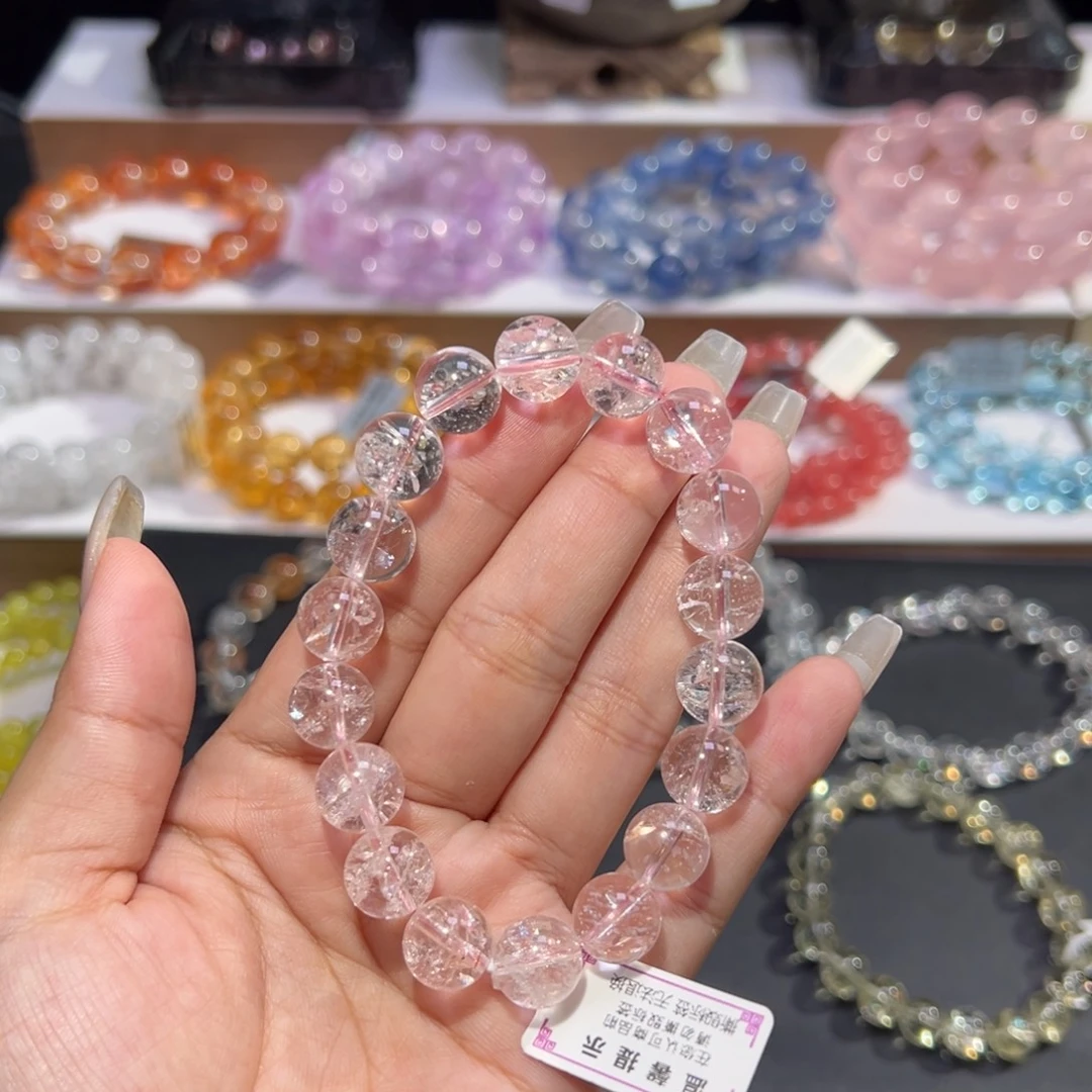 玛***卡水晶未镶嵌手串粉阿赛11mm