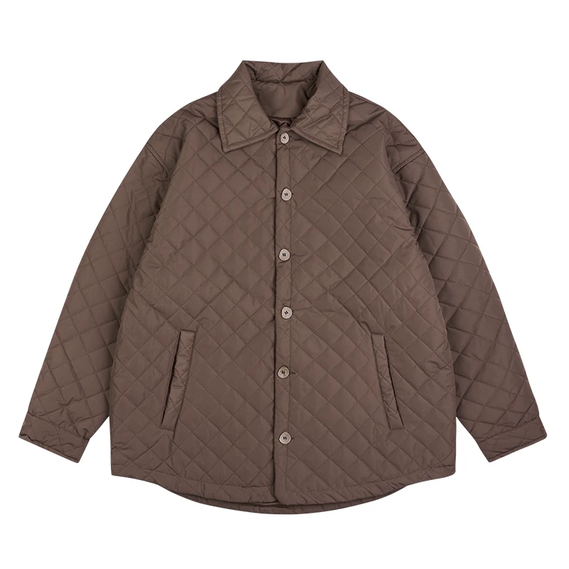 菱形格绗缝棉服男士休闲宽松秋冬季韩版工装棉衣翻领外套MY6036