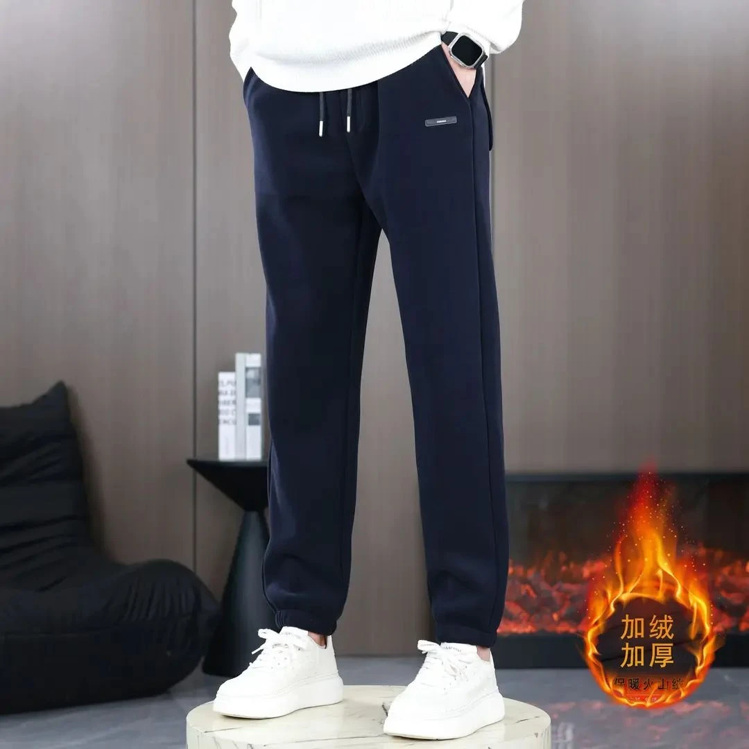 加绒加厚男裤2024秋冬新款宽松休闲裤松紧腰弹力卫裤百搭保暖长裤