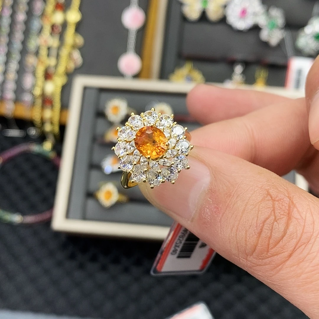 翅***鱼石榴石银S925镶嵌戒指