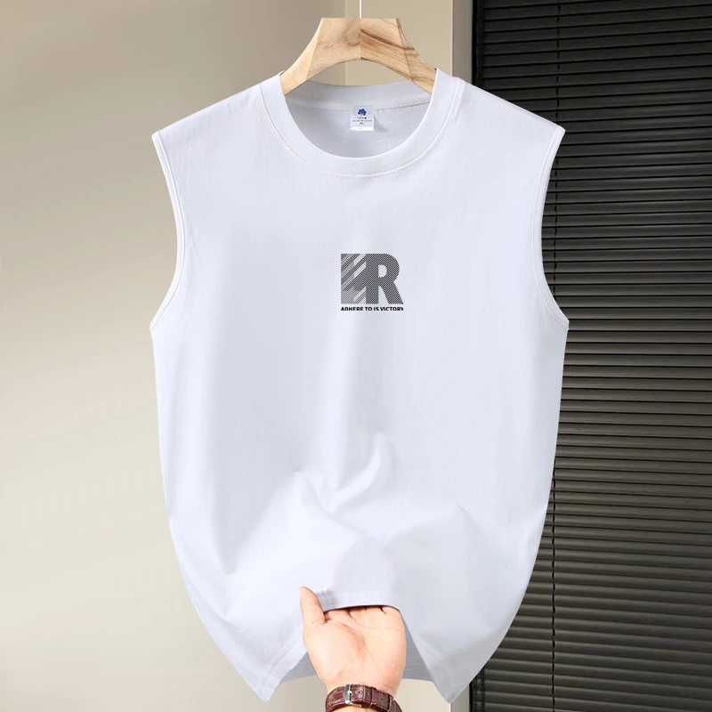2025夏季新款纯棉圆领无袖t恤男士背心透气潮流休闲运动健身坎肩