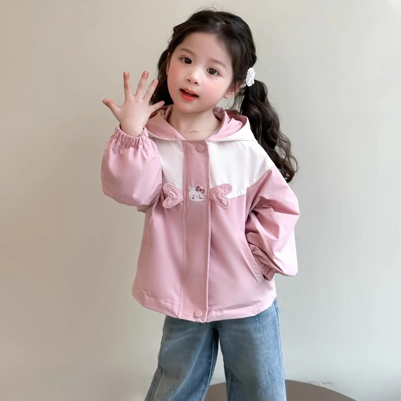 MK&DK女童洋气宽松春秋季休闲连帽外套女宝2025新款儿童防风外套