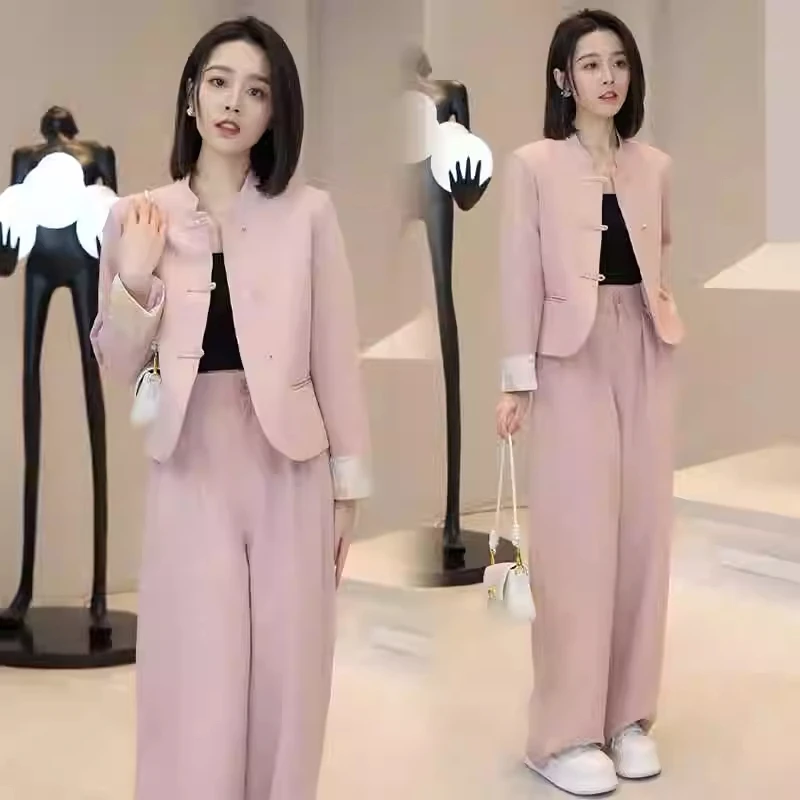新中式国风西装套装女春秋新款时尚气质名媛盘扣西服阔腿裤两件套