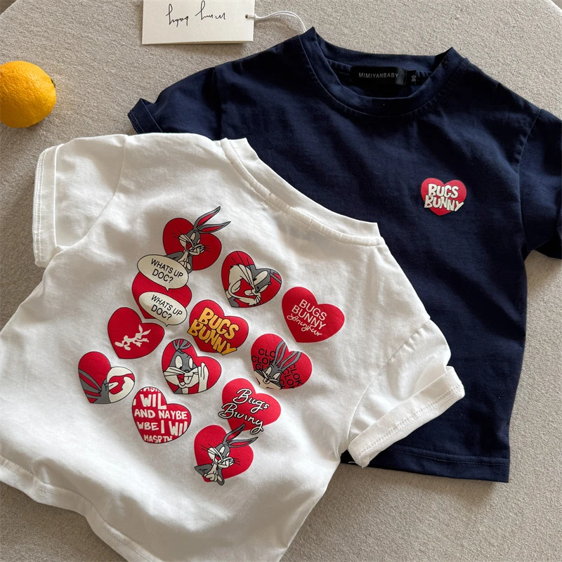 儿童短袖2025夏季新品男女童卡通爱心短袖T宝宝圆领T恤衫潮