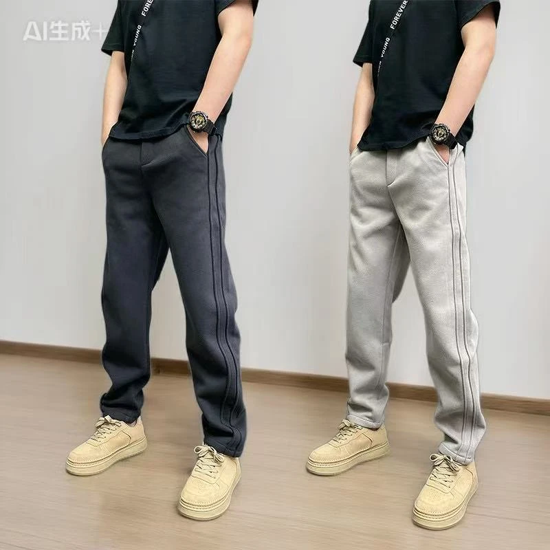 裤子男士秋冬时尚直筒卫裤百搭黑色休闲裤宽松阔腿裤运动长裤