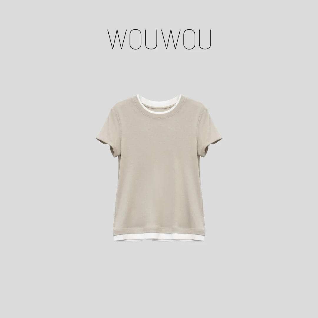 【WOUWOU】假两件短袖T恤上衣