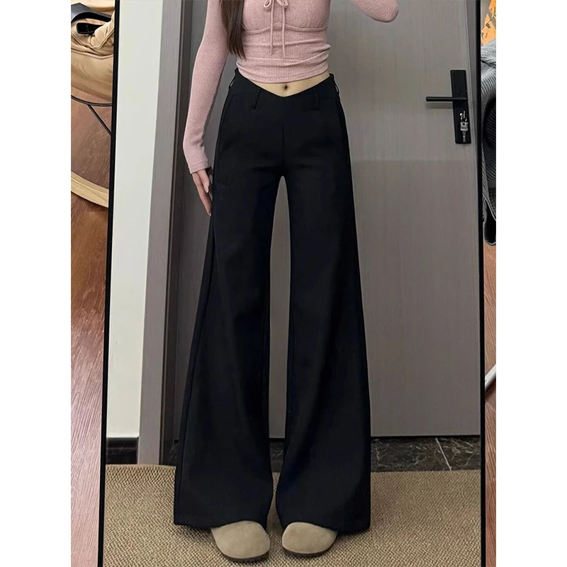 美式黑色微喇西装裤女春季新款设计感高腰显瘦百搭直筒裤休闲裤子