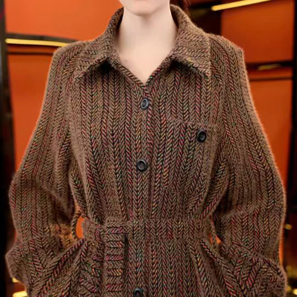 2025洋气彩色条纹秋冬新款修身显瘦遮肉连衣裙气质高雅时尚09301z