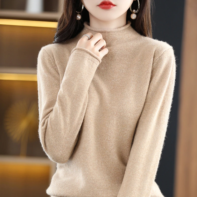 女装卷边金丝半高领