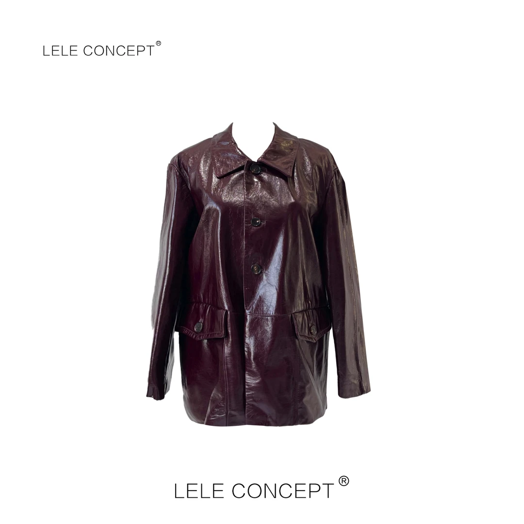 LELE CONCEPT丨【精选推荐】翻领中款系扣皮衣P0055
