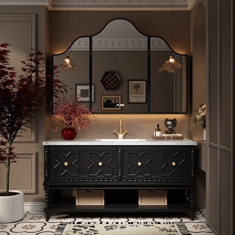 橡木法式复古浴室柜组合落地式卫生间洗漱台洗手洗脸双盆高端定制