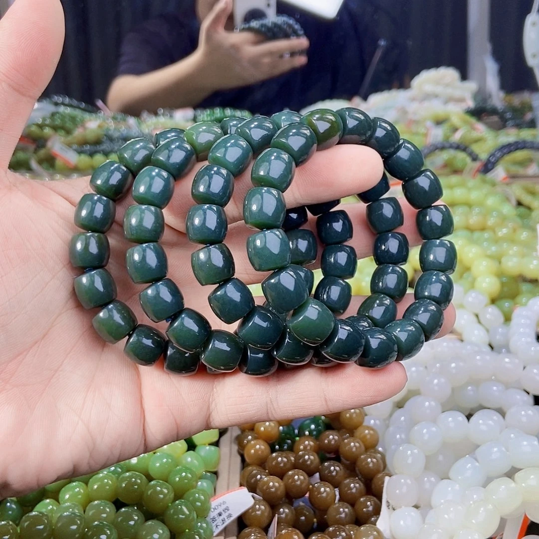和田玉未镶嵌手串纯天然卡12新疆且末料沙枣青手串多样性发一