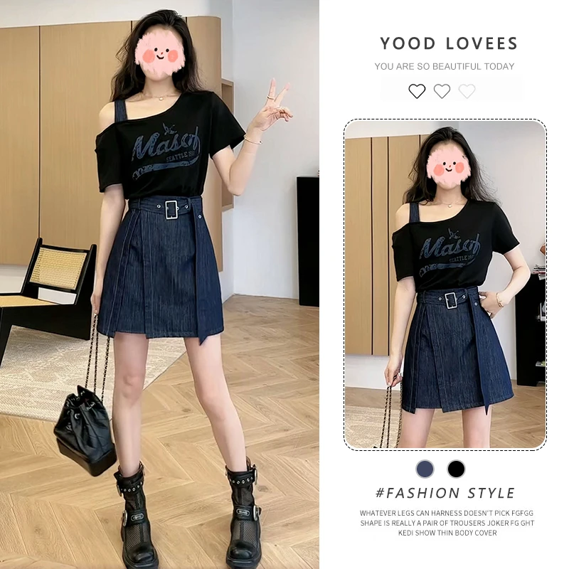 2025新款夏季个性不规则街头辣妹风时尚短裙装露肩字母印花连衣裙