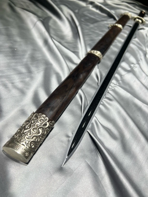 星尘剑一体折叠锻打玉钢八面唐剑长款黑檀木白铜万目手工磨未开刃