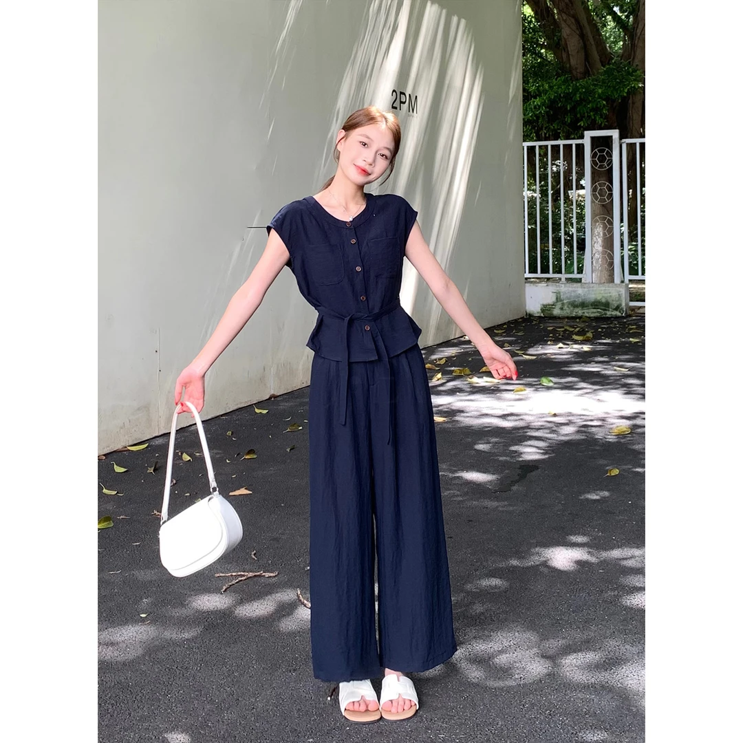 【现货】新款显瘦时尚休闲高腰上衣+裤子套装-8527