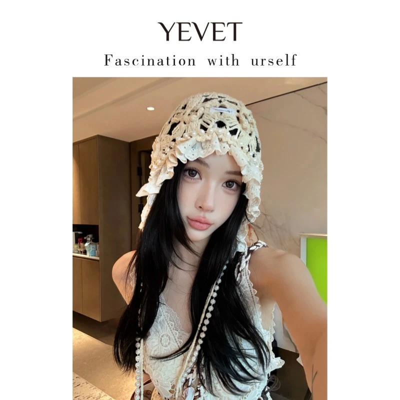 YEVET流苏夏季包头帽街头风女花朵帽子春夏印花女士复古风