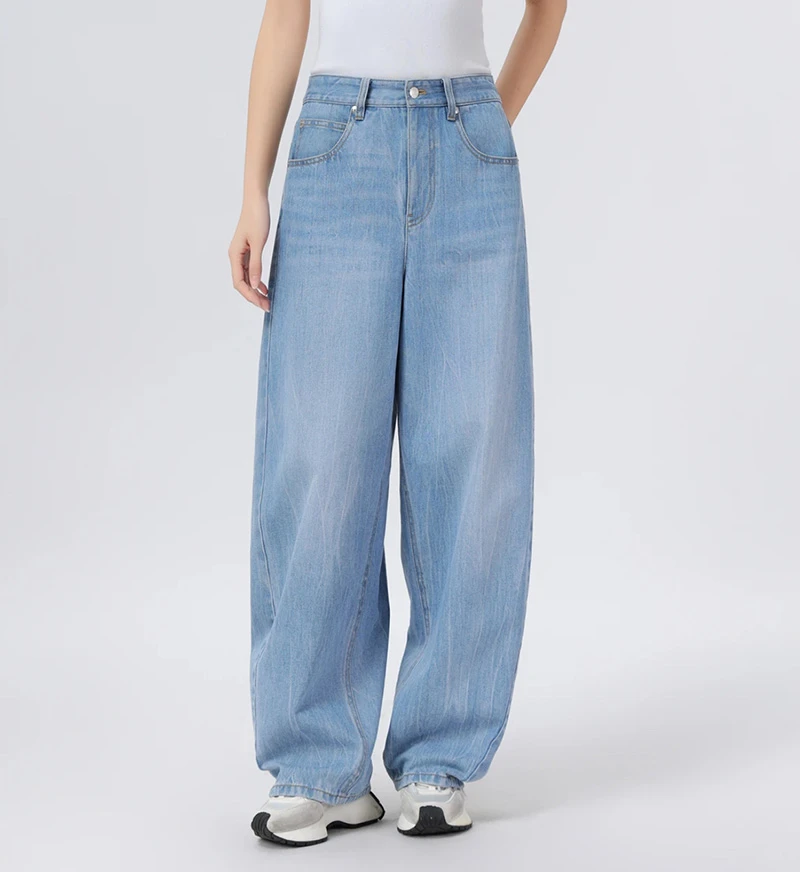 哥弟阿玛施正品2025秋装新款时尚百搭显瘦高腰宽松弯刀裤牛仔裤女