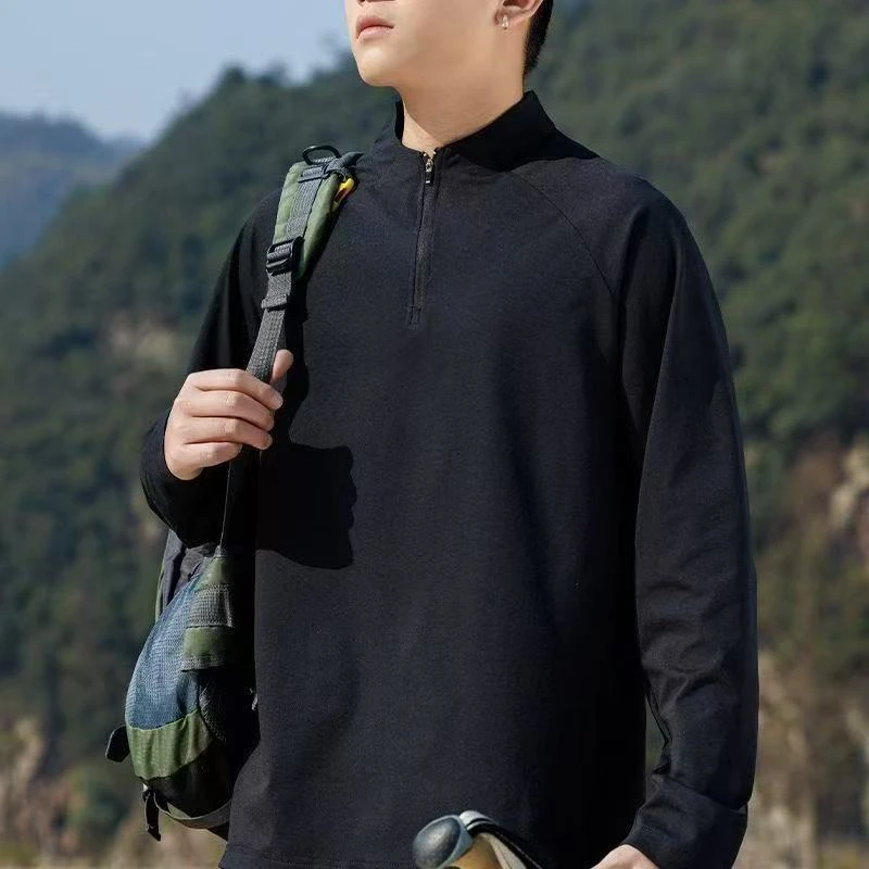 长袖立领拉链保暖情侣长袖T恤透气上衣男装弹力秋季毛毛