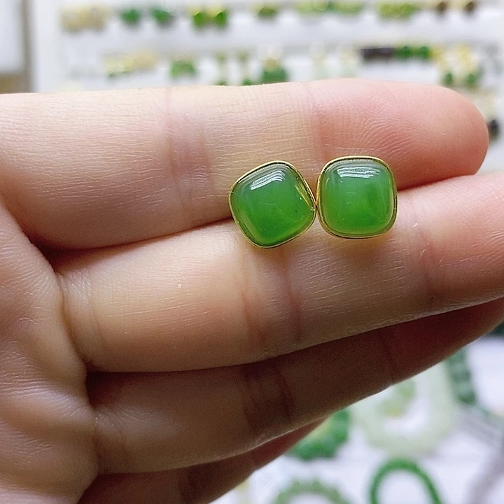 和田玉银S925镶嵌耳饰