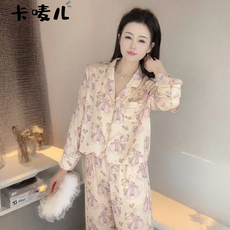 冰丝睡衣女款爆款2025新款小香风夏天薄款蕾丝卡通显瘦休闲家居服