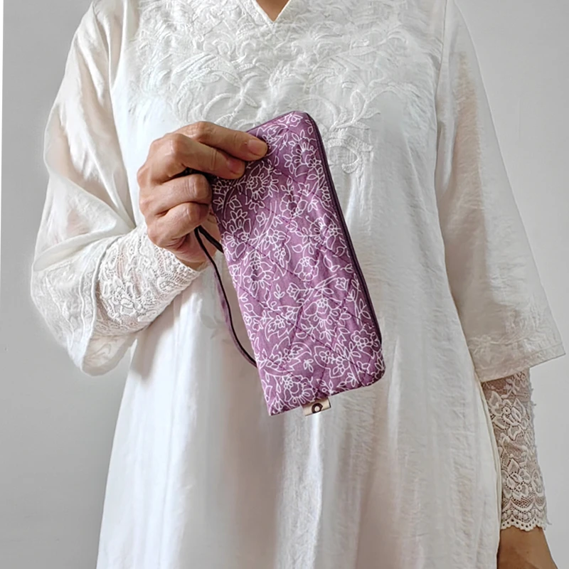 薰子手工原创设计棉布夹棉单隔层轻便简约手机手拿收纳眼镜杂物包