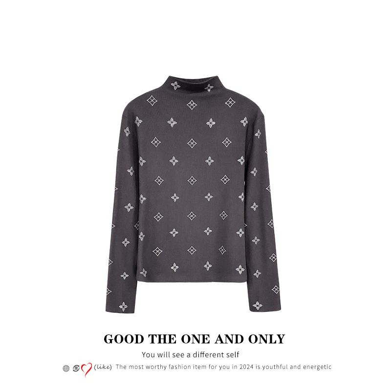 时尚高级重工烫钻半高领显瘦上衣301516【T】