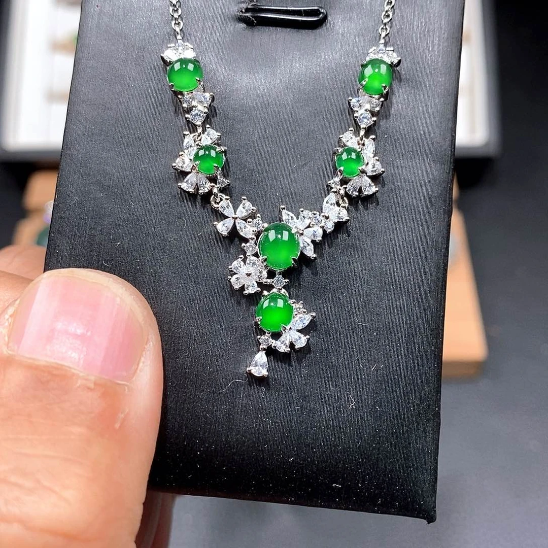 颈饰银S925镶嵌翡翠w w