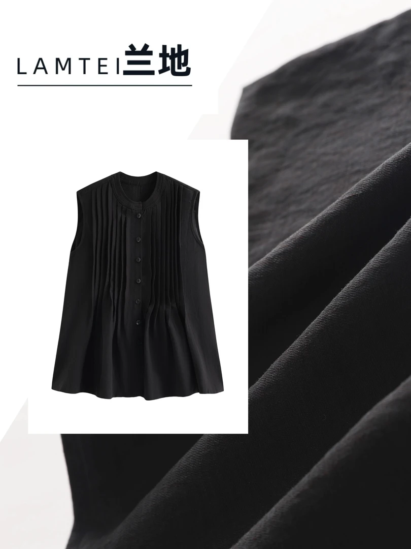 LAMTEI 兰地亚麻醋酸天丝混纺夏季欧若风无袖衬衫TZ101