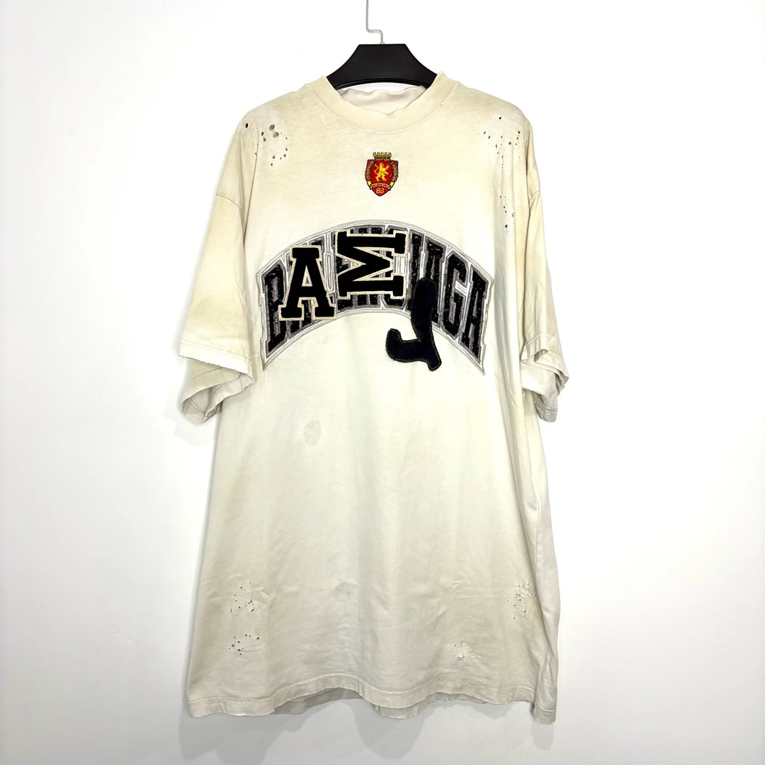 95新 Balenciaga/巴黎世家 （vd）米白色泥染破坏曼联短袖 0355