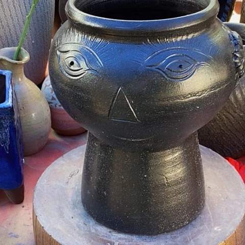 紫砂花盆口15.5高度24.5手工处理