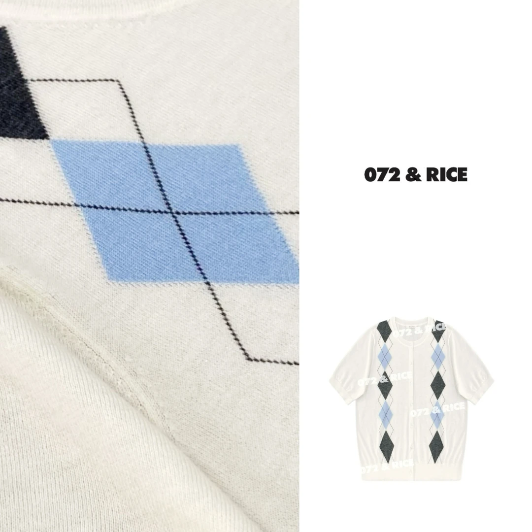 072 & RICE【妙妙菱格】绵羊毛 夏季休闲圆领针织开衫 32LE011