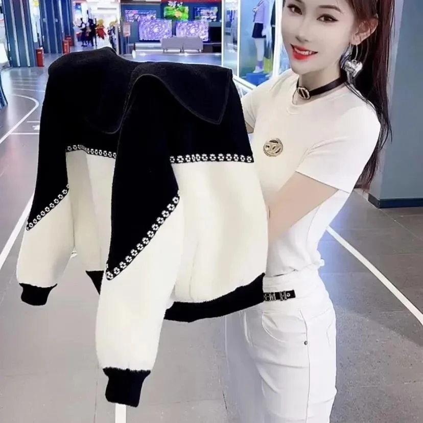 2025春秋新款海军领双面绒撞色短外套女时尚个性保暖显瘦上衣