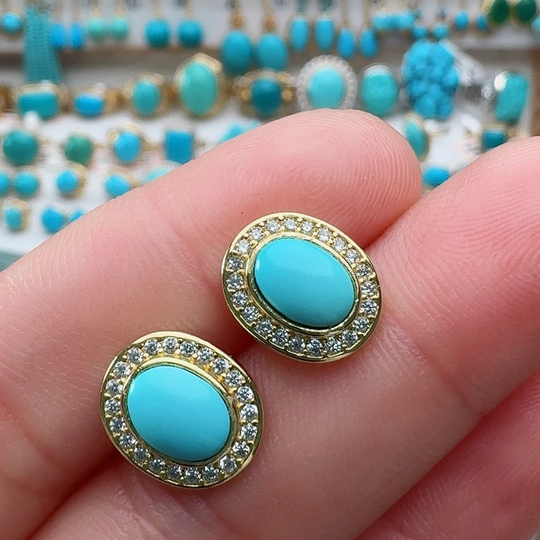 绿松石银S925镶嵌耳饰