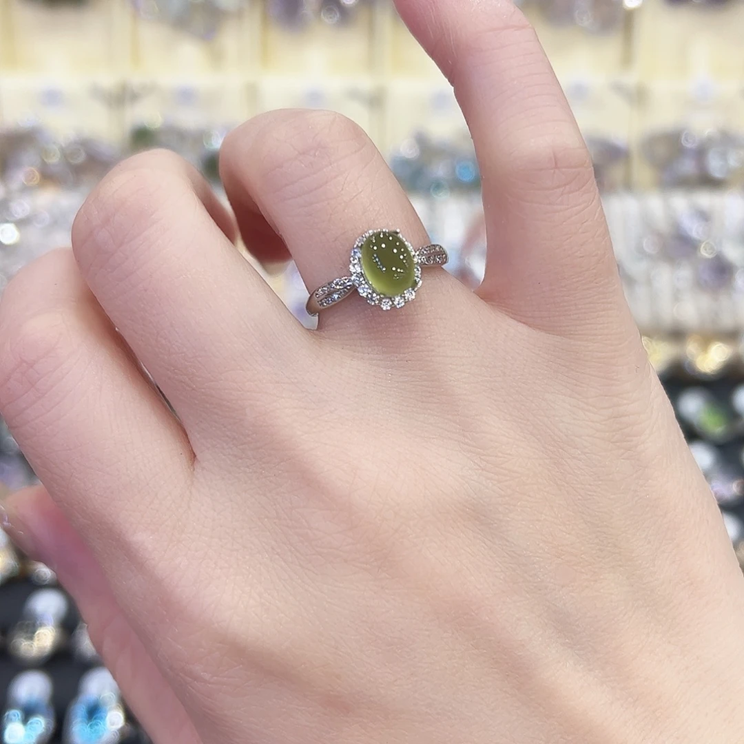 蛇纹石玉银S925镶嵌戒指