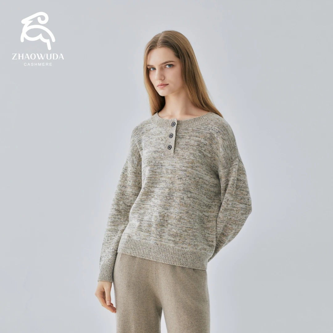 纯羊绒时尚圆领套衫 秋季针织 针织衫花纱打底衫