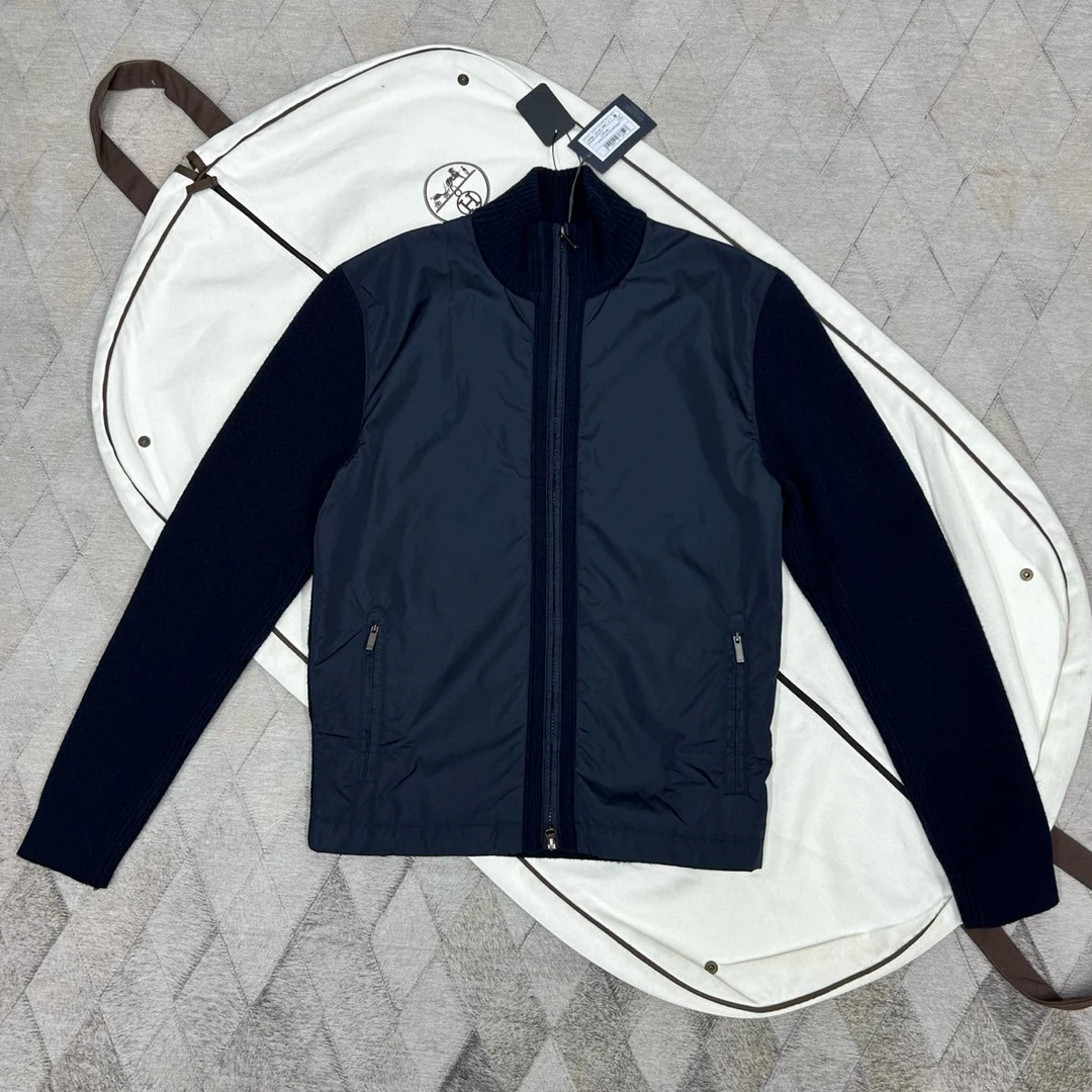 未使用 ZEGNA 134488 羊毛针织拼接夹克外套