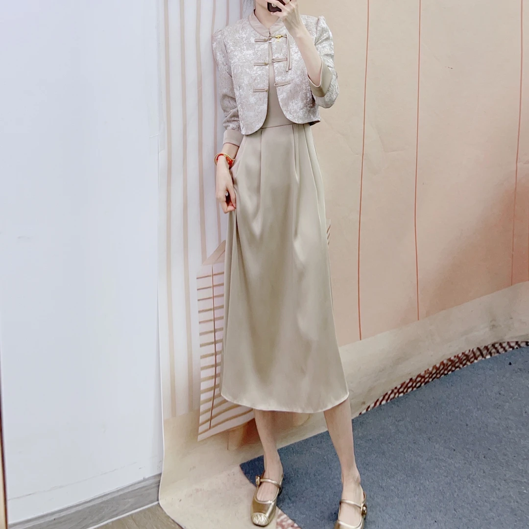 091新中式短长袖外搭外套+背心连衣裙两件套裙2091/GP
